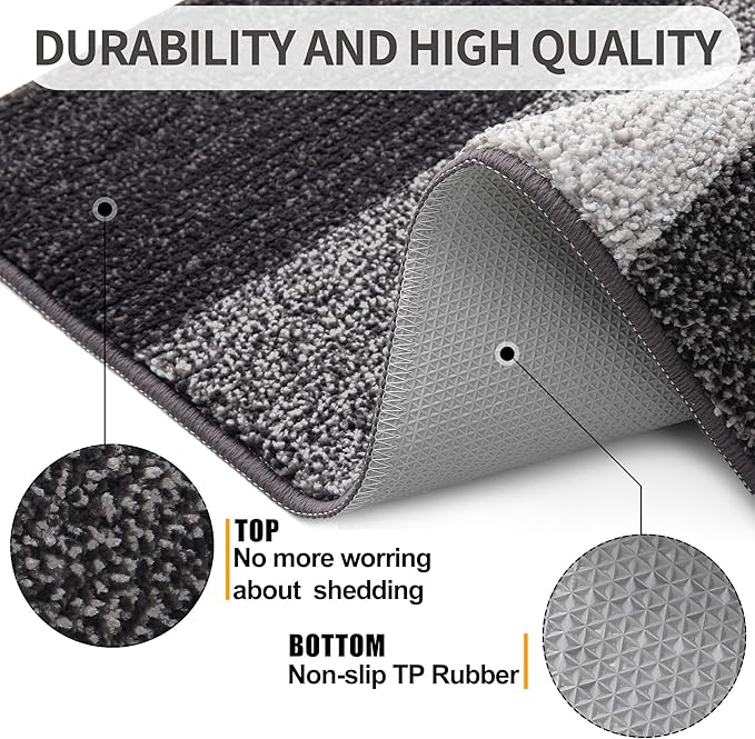 Kitinjoy Indoor Outdoor Door Mat, 48x32 Non-Slip Absorbent Dirt Trapper, Low-Profile Washable Inside Entrance Front Floor Mat, Sturdy Soft Entry Doormats for Entryway, Grey