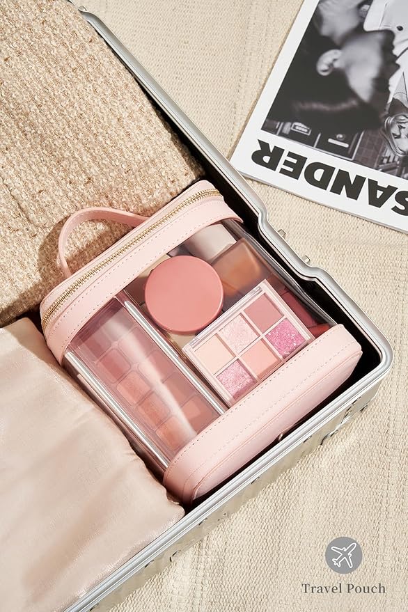 ROWNYEON Clear Makeup Case Toiletry Bag Multipurpose Travel Makeup Train Case Portable Cosmetic Organizer Transparent Storage Bag