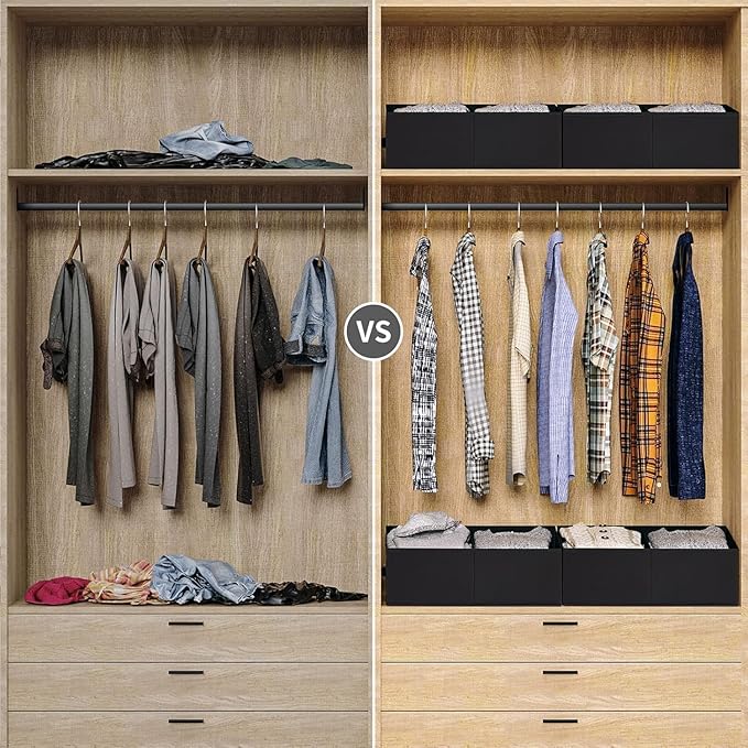 DIMJ Trapezoid Storage Bins for clothes - 4 Packs Closet Organizers and Storage Baskets, Foldable Closet Baskets with Handles and Divider, Closet Storage Bin Toybox for Shelves Living Room Bedroom