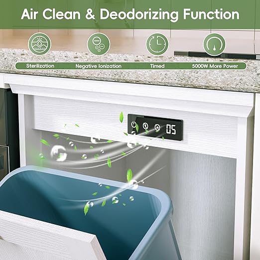 Betterhood Tilt Out Trash Can Cabinet, Hidden Trash Bin with Deodorizing & Negative Ion System, Pet-Proof Kitchen Waste Cabinet for Kitchen, Dining Room, Living Room (White, 2 * 10 Gallons)