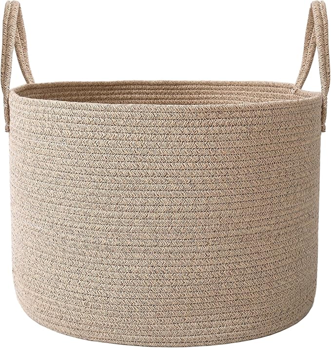 Woven Blanket Basket,65L Large Rope Storage Bin with Handles, Organizer for Blankets Toys Book and Clothes, Laundry Basket for Living Room Bedroom Nursery,Oatmeal