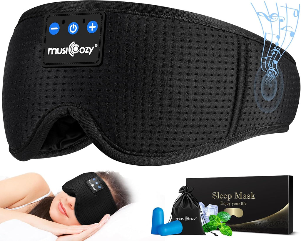 MUSICOZY Sleep Headphones Masks, Headphones Masks for Sleeping Wireless Music Mask, Bluetooth Sleep Eye Mask for Sleeping for Side Sleepers Men Women with Speakers Cool Tech Gadgets Gifts