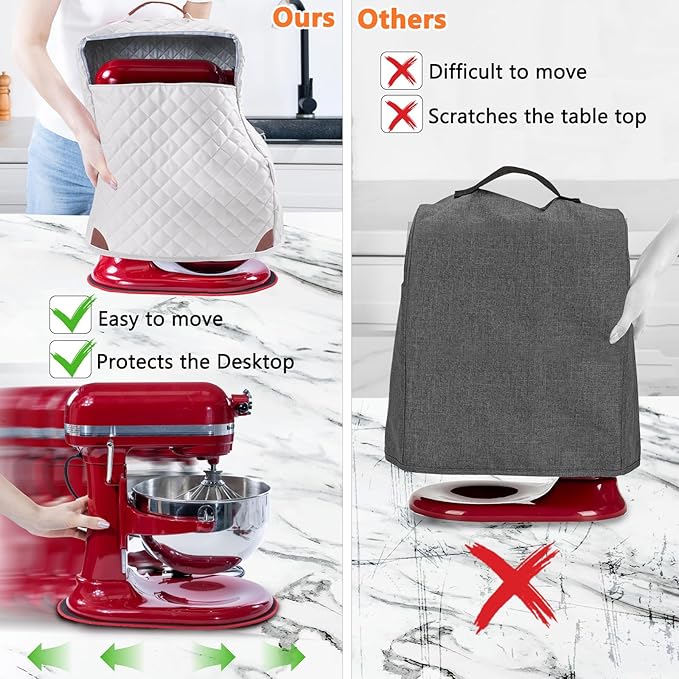 BAGSPRITE Stand Mixer Cover with Appliance Sliders Compatible with KitchenAid Mixer 4.5/5 Quart with Pockets for Kitchen Aid Accessories and Attachments