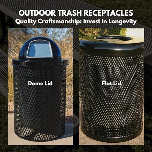 COATEDOUTDOORFURNITURE RDT-BRW Heavy Duty 32 Gallon Round Trash Receptacle, Liner Included, Brown with Black Dome, Made in America