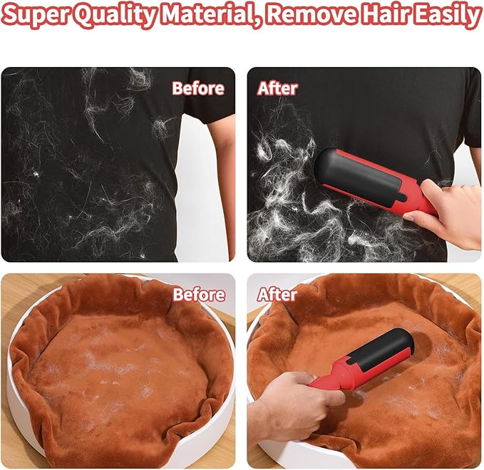 Dog Pet Hair Remover Roller - Reusable Lint Roller Pet Hair Removal Tool for Dog&Cats - Portable Sticky Lint Roller for Clothes, Couch, Bed, Car, Furniture – Travel-Friendly (Red/Black)