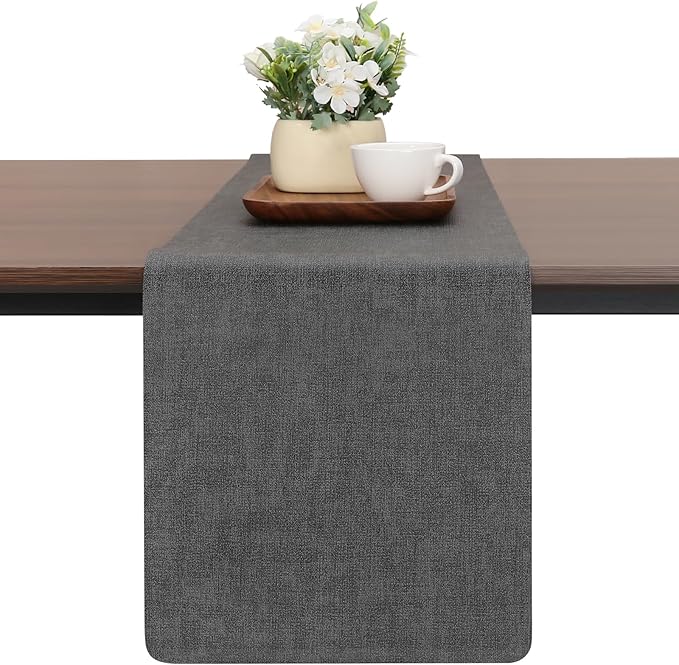 Table Runners 72 Inches Long, Dual-Sided Faux Leather Farmhouse Table Runner Waterproof Heatproof Non-Slip for Living Room Party Home Decor Holiday Decorations(Gray, 12 x 72 Inch)