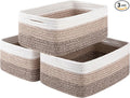 3 Pack Small Storage Baskets for Organizing, Cute Woven Decorative Gift Baskets for Shelves, Mini Closet Organizer Bins with Handles, 11.81''Lx7.87''Wx4.72''H-Brown White