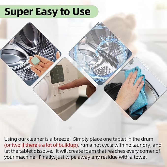 (30-Pack) Laundry Machine Cleaner, Washer Cleaner, for Front-Loaders, Top-Loaders, HE Machines, Easily Removes Residue, Septic Safe, Over a 12-Month Supply