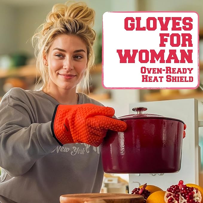 KITCHEN PERFECTION Silicone Smoker Oven Gloves For Women -Extreme Heat Resistant BBQ Gloves -Handle Hot Food Right on Your Smoker Grill Fryer|Waterproof Oven Mitts Grill Gloves |Superior Set+3 Bonuses