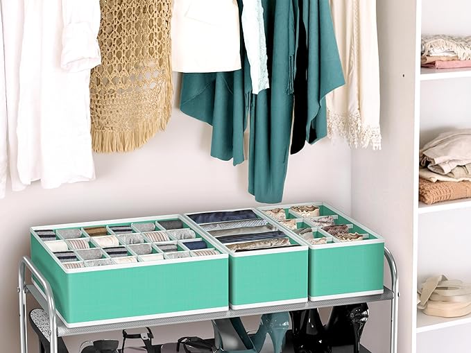 Simple Houseware 4-Pack Drawer Organizer Set - Closet Dividers for Underwear, Socks, Bras, Scarves, Ties - Foldable Non-Woven Storage Boxes, Turquoise