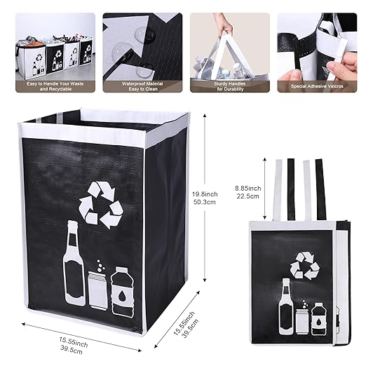 Large Recycle Waste Bag for Kitchen Home- Large Indoor Recycling Bins Trash Sorting Organizer, Reusable and Waterproof, 2 Pack