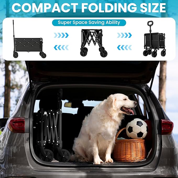 Collapsible Folding Wagon with Tailgate, Wagons Carts Foldable with 350lbs Capacity, Lightweight Portable Utility Wagon Cart for Shopping Camping Sports Garden (BLACK02)