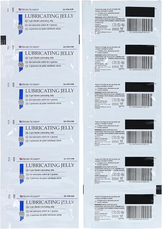 Henry Schein Sterile Lubricating Jelly – 3g Single-Use Packets, Ideal for Medical and Clinical Use, Convenient and Hygienic, Case of 6 Boxes (Total 864 Packets)