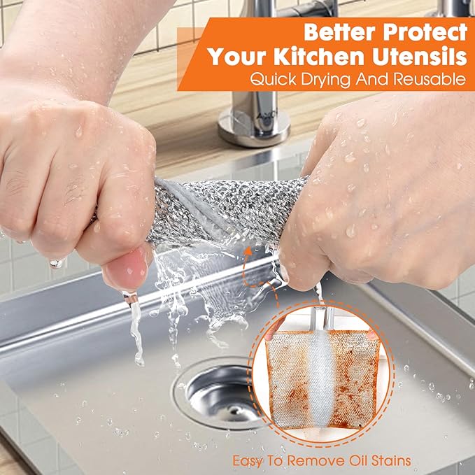 COBETE Non Scratch Wire Dishcloth,Double-Layer Wire Dishwashing Rags for Wet and Dry,Wire Miracle Cleaning Towels and Dish Cloths Multipurpose for Washing Dishes,Cookware, Sinks,Stove Tops,Pack of 6