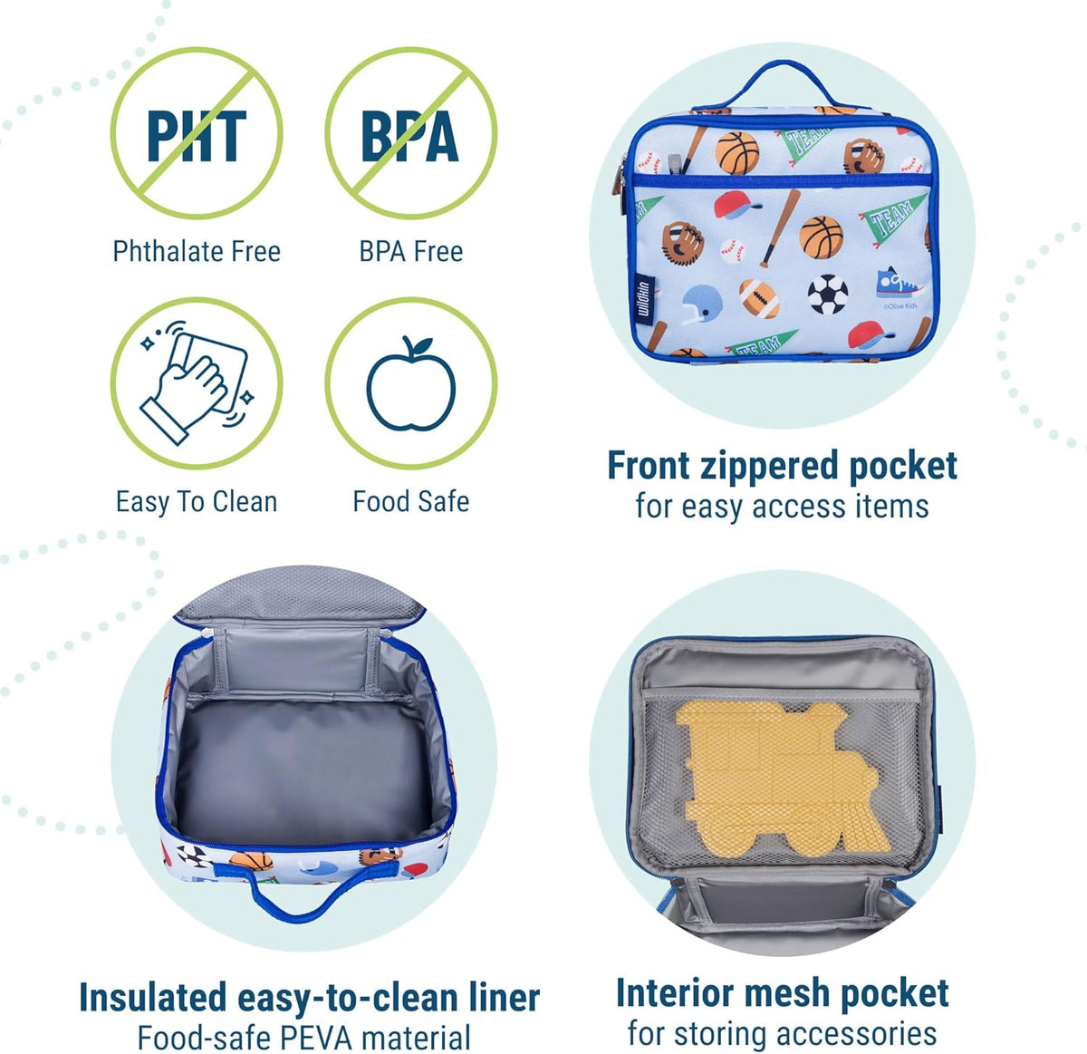 Wildkin Kids Insulated Lunch Box – Durable and Reusable for School & Travel - Game On