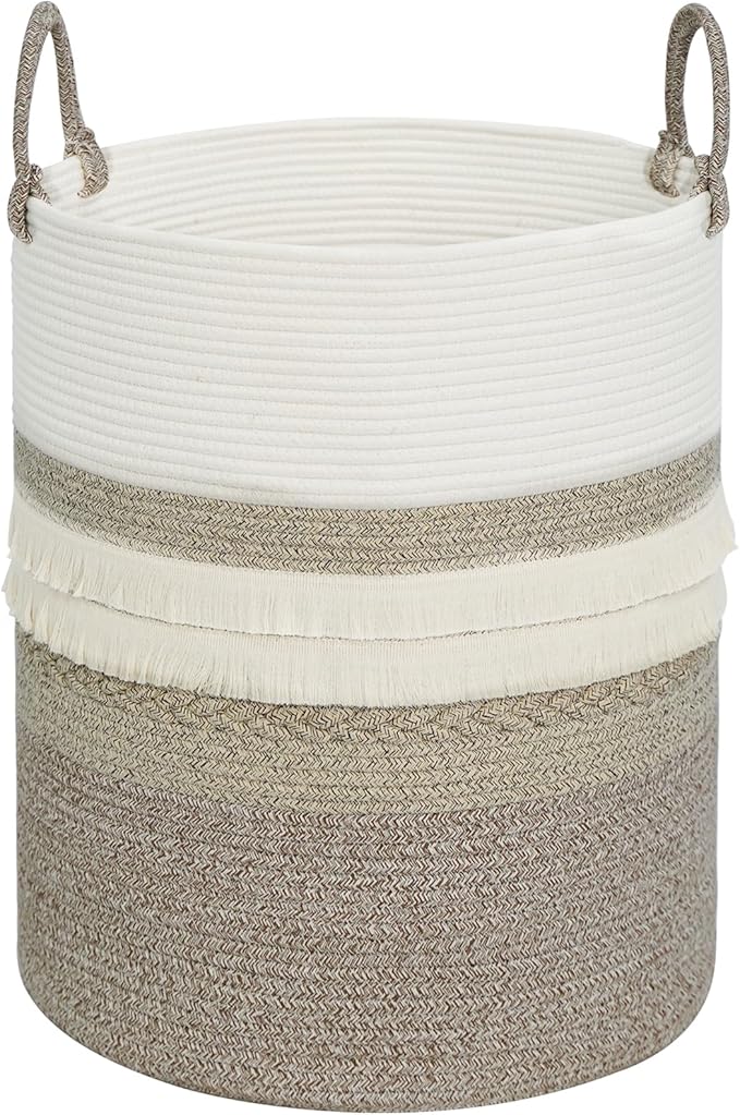danpinera 79 L Large Laundry Basket, Tall Woven Cotton Storage Hamper with Handles, Dirty Clothes Hamper in Bathroom, Decorative Storage Basket for Living Room Gradient Brown