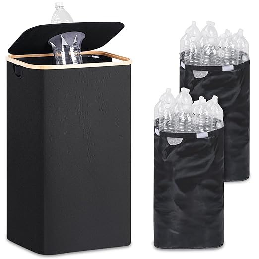 29 Gallons Recycling Bins for Kitchen, Indoor Recycle Bins with Lid, 110L Large Recycle bin with 2 Removeable Reusable Inner Bags, for Bottles Cans Glass Plastice Cartons(Black)