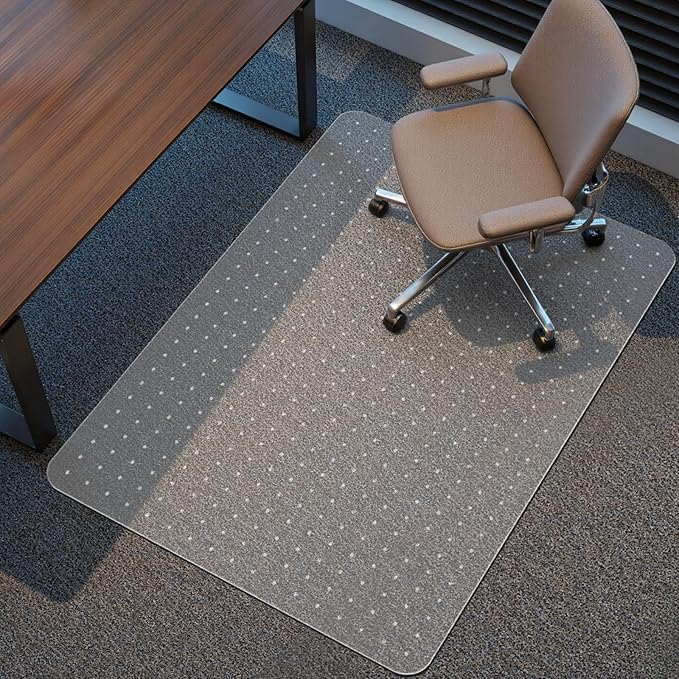 Kuyal Office Chair Mat for Carpet, 46x60 Clear Heavy Duty Computer Chair Mat, Under Desk Protector Carpeted Floors Mat, Easy Chair Movement,Ship Flat