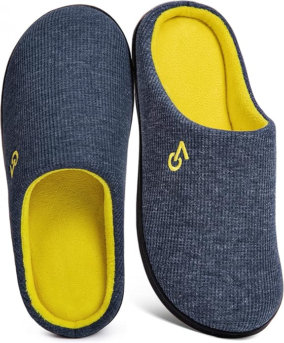 VeraCosy Men's Two-Tone Memory Foam House Slippers Indoor Outdoor Durable Rubber Sole
