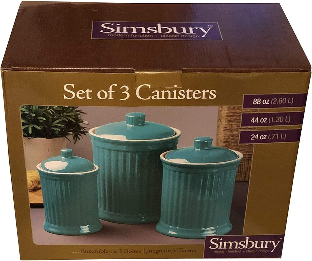Omniware Simsbury 3-Piece Canister Set - Stoneware Kitchen Storage with Silicone-Sealed Lids, Lead-Free Glaze & Dishwasher Safe - Rustic Farmhouse-Style Flour & Sugar Containers (Black)