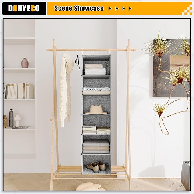 6-Shelf Hanging Storage Closet Organizer, Linen Rv Storage and Organization for Wardrobe, Inside, Camper Accessories, Nursery, Baby Room