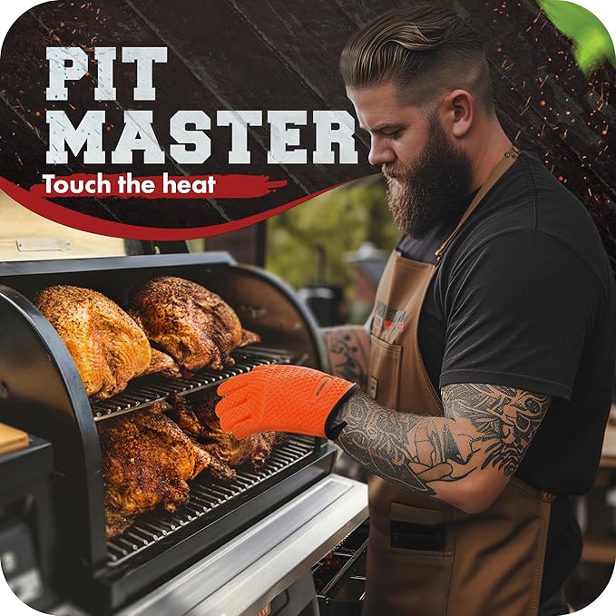 KITCHEN PERFECTION Silicone Smoker Oven Gloves -Extreme Heat Resistant BBQ Gloves -Handle Hot Food Right on Your Smoker Grill Fryer Pit|Waterproof Oven Mitts Grill Gloves |Superior Value Set+3 Bonuses