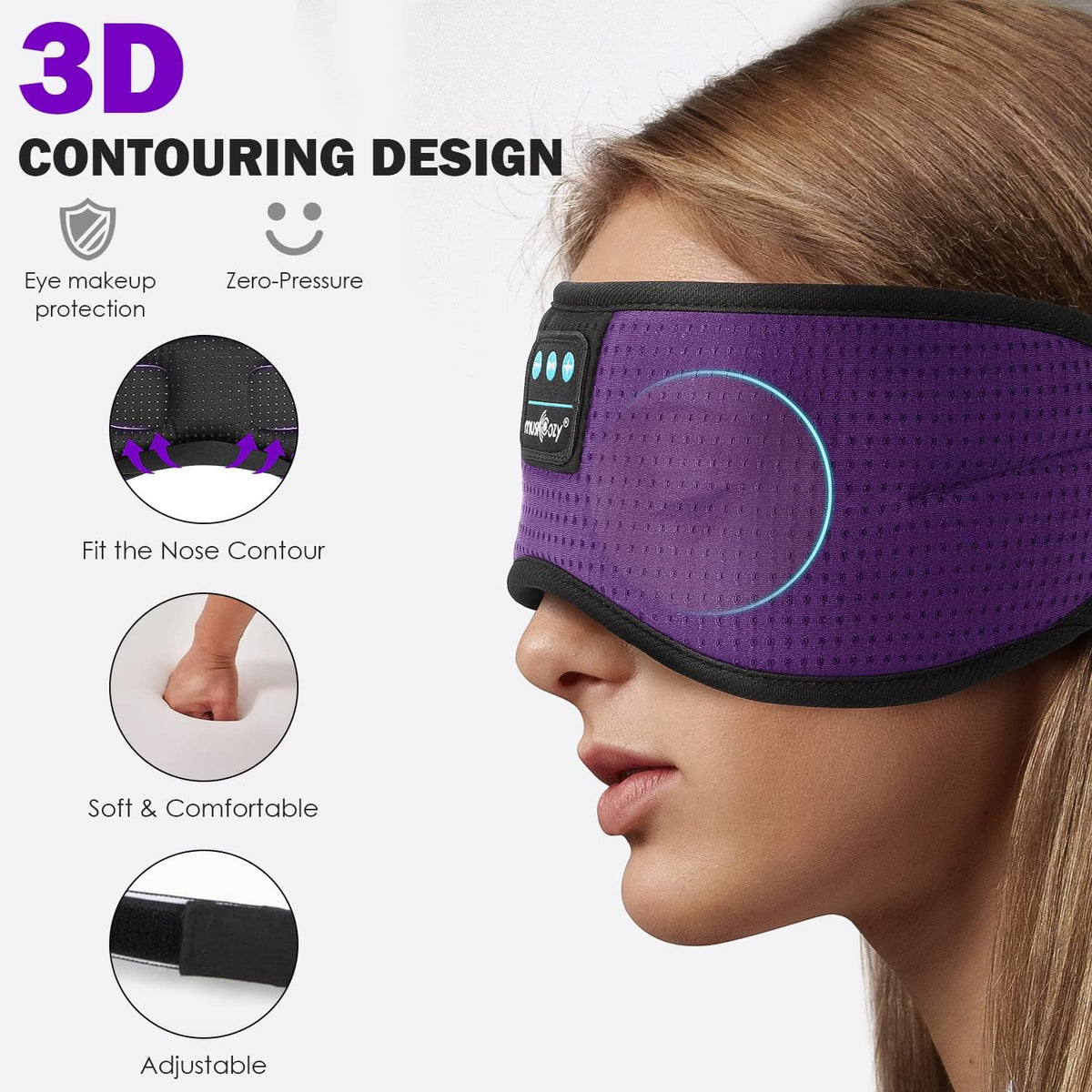 MUSICOZY Sleep Headphones Bluetooth, Sleeping Eye Mask Headband Headphones, Wireless Music Earbuds Earphones with HD Speakers for Side Sleepers Men Women Cool Gadgets Unique Gifts