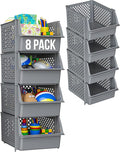 TidyFriend Plastic Stackable Bins for Pantry, 8 Pack Large Stacking Bins Open Front Kitchen, and Bathroom Organization, Open Front Design (Grey)