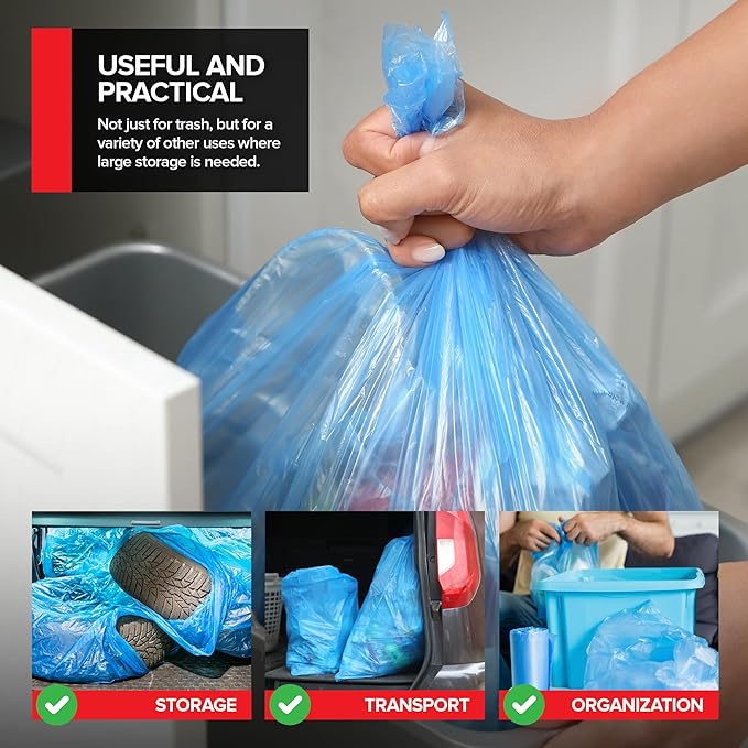 Heavy-Duty Blue Recycling Bags, 60-Pack Blue Garbage Bags For Recycling | 33-Gallon Capacity| Commercial, Industrial or Home Use