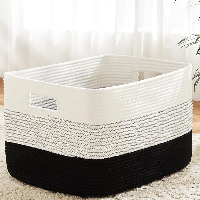 Blanket Basket,Rectangle Woven Baskets for Storage,65L Laundry Basket for Decorative Nursery Blanket,Toys,Dirty Clothes and Magazine in Shelves,Baby Room,and Living Room