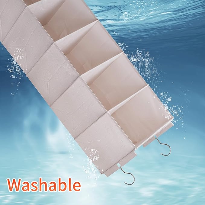 Large Hanging Sweater Organizer for Closet,Collapsible 6-Shelf Hanging Closet Shelves with Drawers, Washable (Beige -5 Shelf-2 d)