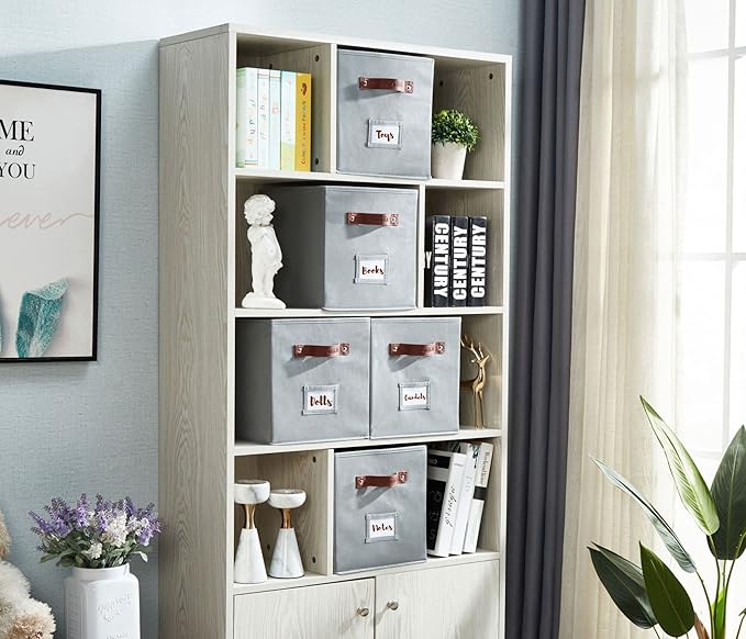 DECOMOMO Storage Cubes, 13x13x13 Storage Cube Bins with Labels, Fabric Organizer Bins (13" / 6pcs, Grey)