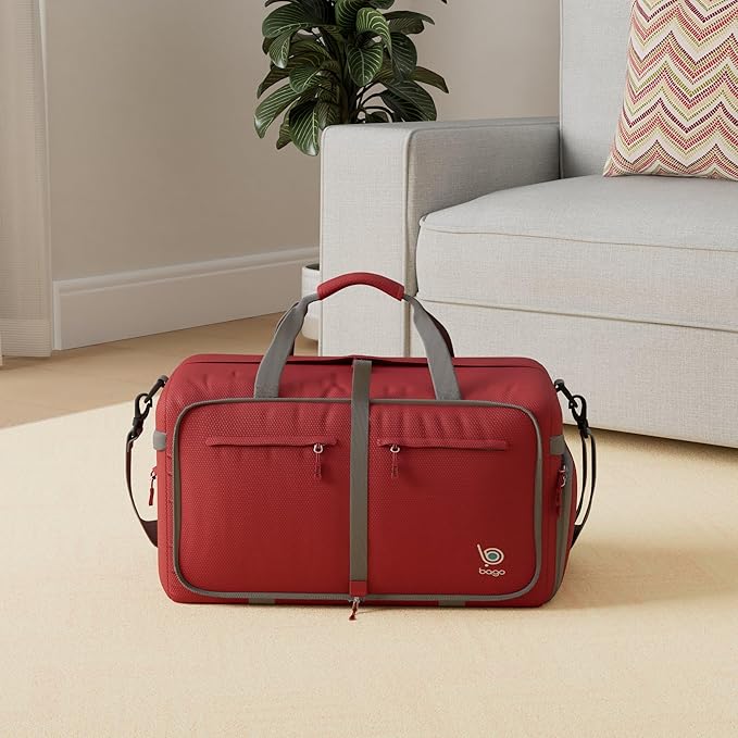 Bago Big XXL Foldable Duffel Bags for Traveling Women & Men - 140L Packable Duffle Bag for Travel with Shoe Compartment - Water Repellant, Heavy Duty, Lightweight Folding & Collapsible (Red)