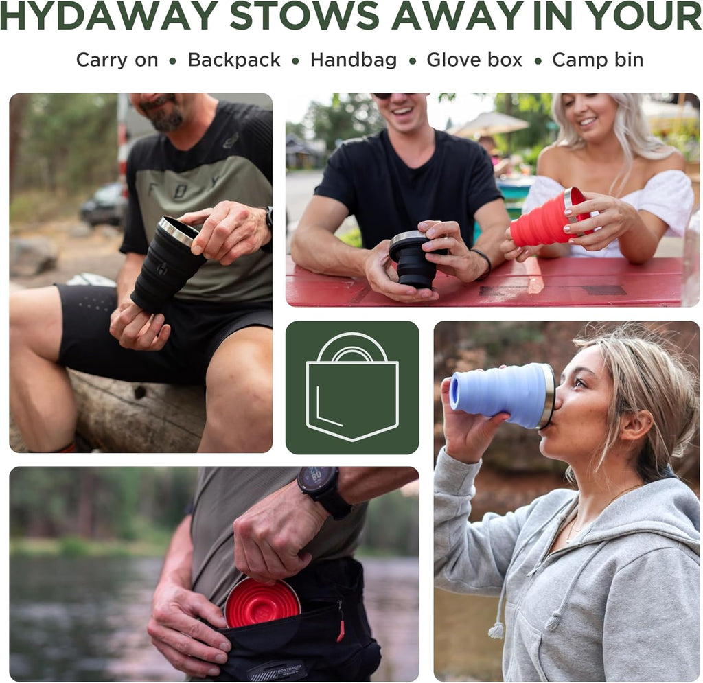 HYDAWAY 16oz Collapsible Pint - BPA-Free Silicone Cup with Stainless Steel Rim - Reusable, Packable, and Durable for Camping, Travel & Everyday Use