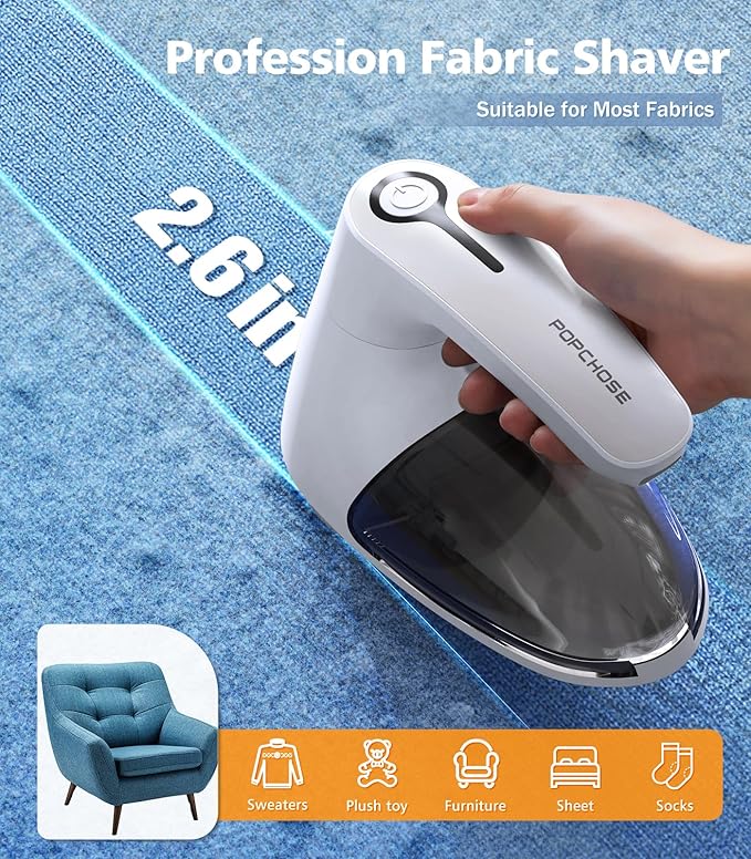 POPCHOSE Fabric Shaver, Rechargeable Lint Remover Defuzzer Sweater Shaver, Fuzz Remover for Clothes, Sweater, Furniture, Couch, Cashmere(Two 6-Leaf Blades Extra, Electrostatic Brush)…