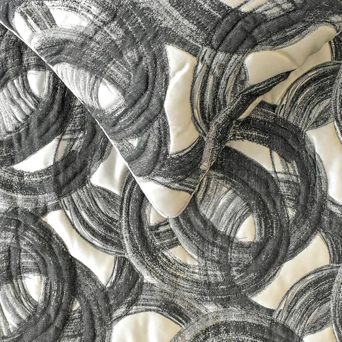 The HomeCentric King/Queen/Twin Black Decorative Queen 74"x18" Bed Runner with Pillow Cover, Circle, Rings, Quilted Bed Scarf on Jacquard Fabric - Circlewise