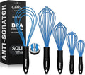 Silicone Whisk, Non Scratch Whisk for Cooking, 5+7+9+11in Balloon Whisks, Suitable for Mixing, Blending. 11in Flat Whisks great for Ceramic Coated pans and Wider shallower pots. (Blue)