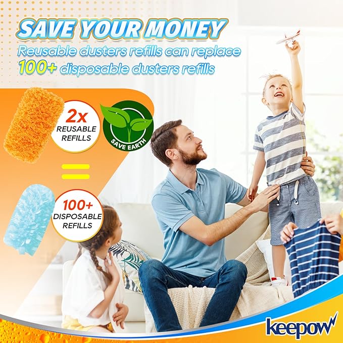 KEEPOW Reusable Microfiber Duster Refill Compatible with Swiffer Hand Duster, Heavy Duty Duster Refills, 360 Degree Dusters Refills for Cleaning, Ceiling Fan, 4 Pack (Handle is Not Included)