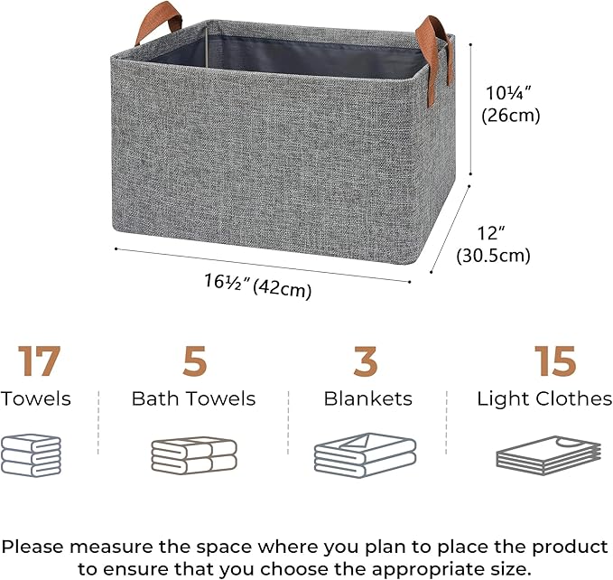 GRANNY SAYS Storage Baskets for Shelves, Closet Organizer Bins, Clothes Storage Bins with Metal Frame, Extra Large Baskets for Organizing and Storage, Collapsible, Gray, 2-Pack