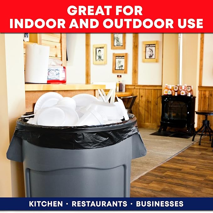 Veska 33 Gallon Trash Bags, (Huge 100 Bags w/Ties) Large Black Garbage Bags 30 Gallon, 32 Gallon, 35 Gallon Trash Can Liners