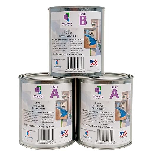 Coloredepoxies 10001 Clear Epoxy Resin Coating 100% Solids, High Gloss For Garage Floors, Basements, Concrete and Plywood. 3 Quart Kit
