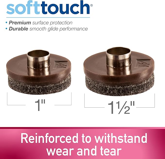 Nail-on, Heavy Duty Felt Pads for Wood Furniture and Hard Surfaces Value Pack (20 piece) - Walnut Brown, Round 1" in & 1.5" in