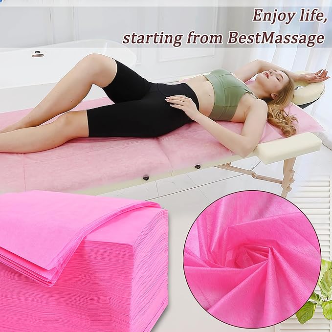 400 Pcs Disposable Bed Sheets 31" x 71" Massage Table Sheets Non Woven Fabric SPA Bed Cover Breathable for Massage Beauty Tattoos (400 Pcs Pink)