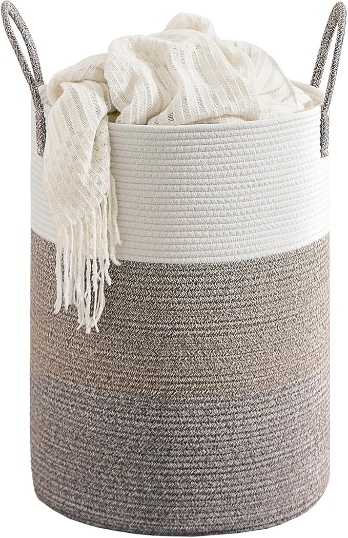 CLHMILY&Z 60L Laundry Basket Round Storage Rope Basket - 15x20.5 Inches - Laundry Hamper in Bedreoom and Mutil Storage Bin for Blankets, Toys, and Nursery Essentials