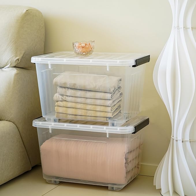 Citylife 54 QT Clear Plastic Storage Bins with Lids Stackable and Nestable Storage Boxes with Lids Large Plastic Storage Containers for Garage, Closet, Kitchen, 2 Packs
