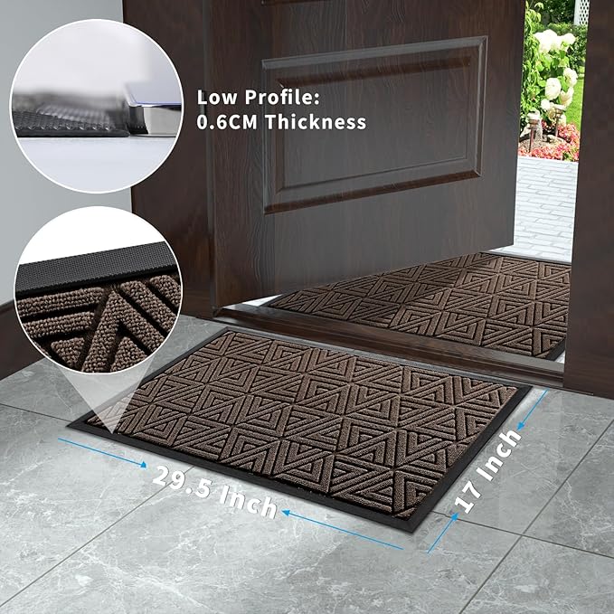 Yimobra Outdoor Mats for Front Door 29.5x17, All-Weather Waterproof Non-Slip Outdoor Door Mat Outside Eentrance, Garage/Patio Entryway Indoor Doormat, Easy Clean, Brown