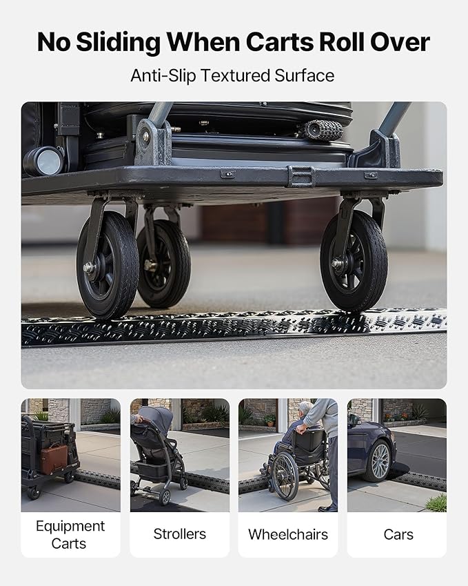 VEVOR 2 Pack Drop Over Cable Cover, 2 Channel Heavy Duty Cable Hose Protector Ramp, 38.3'' Floor Cord Cover, 17,500 lbs/Axle Load Capacity, for Traffic Areas, Indoor, Outdoor, Home, Office, Warehouse
