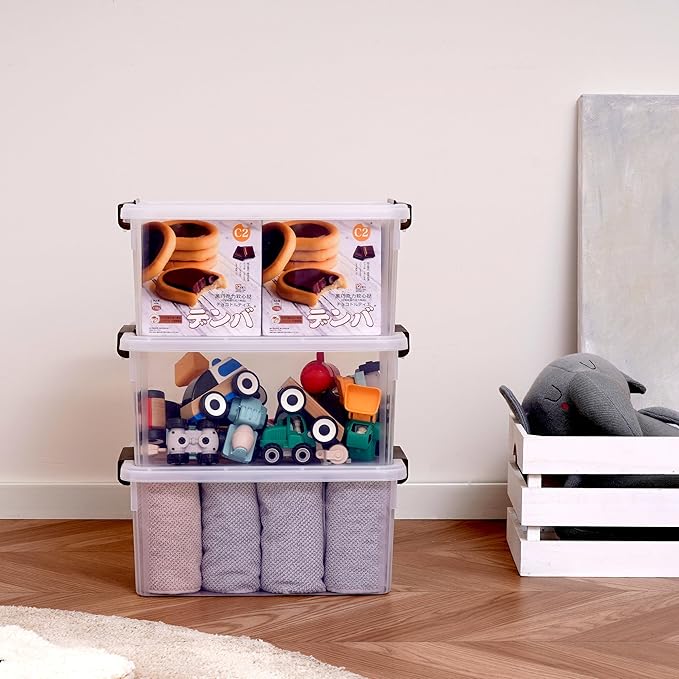 Citylife 32 QT Plastic Storage Bins with Latching Lids Stackable Storage Containers for Organizing Large Clear Storage Box for Garage, Closet, Classroom, Kitchen, 2 Packs