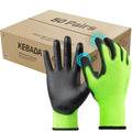 Kebada W1 Work Gloves for Men and Women, Touchscreen PU Coated Gloves with Grip, 50 Pairs Bulk Pack, Ideal for Warehouse Package Handling, Construction, Gardening, Green Small
