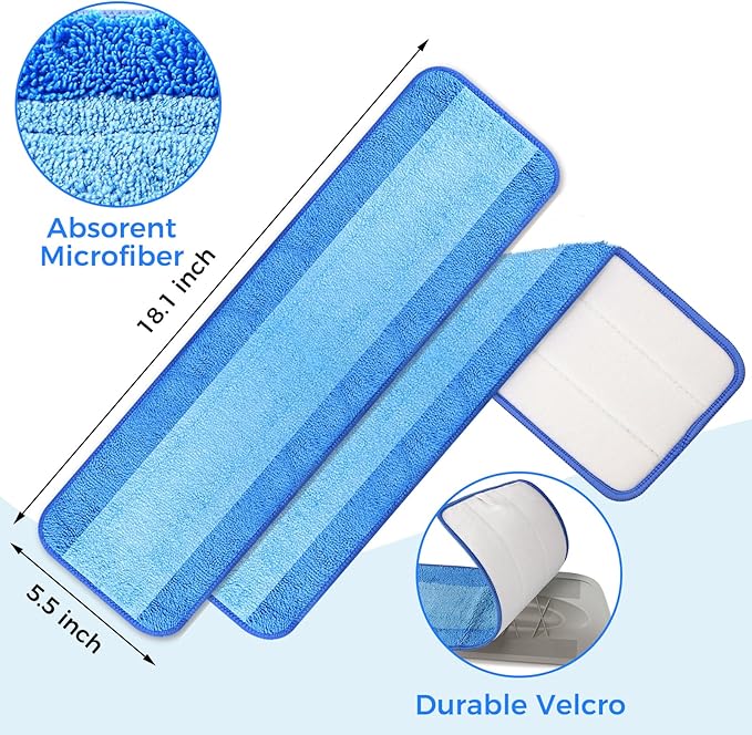 4-Pack Microfiber Cleaning Pads, 18-Inch Microfiber Mop Pads Compatible with Bona Mop, Washable and Reusable Mop Pad Refills for Hardwood Tile Laminate Floors